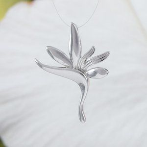 New Silver Bird of Paradise Pendant Necklace